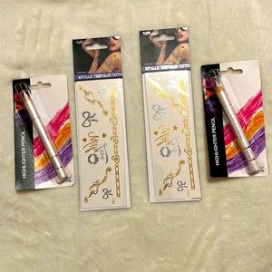 Metallic temporary tattoo and highlighter pencil
